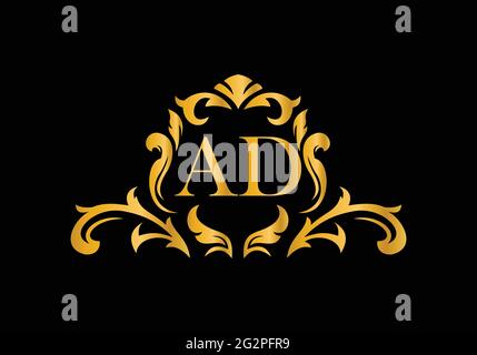 Luxury Alphabet letters AD. Golden Floral alphabet . Monogram initials perfectly for wedding invitations, greeting card, logo, and other design. Stock Vector