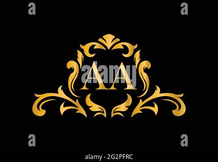 Luxury Alphabet letters AA. Golden Floral alphabet . Monogram initials perfectly for wedding invitations, greeting card, logo, and other design. Stock Vector