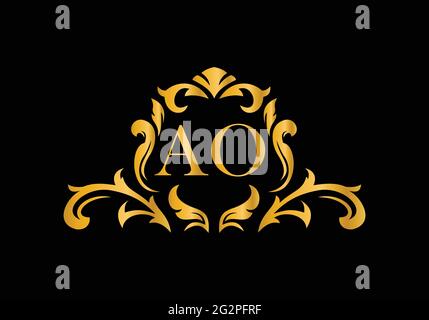 Luxury Alphabet letters AO. Golden Floral alphabet . Monogram initials perfectly for wedding invitations, greeting card, logo, and other design. Stock Vector