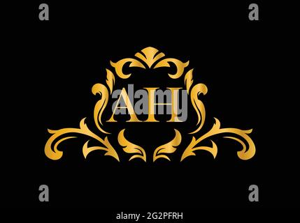 Luxury Alphabet letters AH. Golden Floral alphabet . Monogram initials perfectly for wedding invitations, greeting card, logo, and other design. Stock Vector