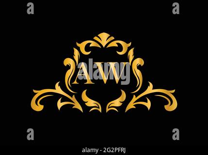 Luxury Alphabet letters AW. Golden Floral alphabet . Monogram initials perfectly for wedding invitations, greeting card, logo, and other design. Stock Vector