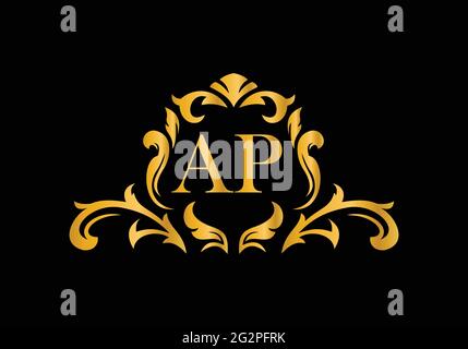 Luxury Alphabet letters AP. Golden Floral alphabet . Monogram initials perfectly for wedding invitations, greeting card, logo, and other design. Stock Vector