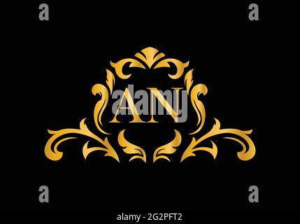 Luxury Alphabet letters AN. Golden Floral alphabet . Monogram initials perfectly for wedding invitations, greeting card, logo, and other design. Stock Vector