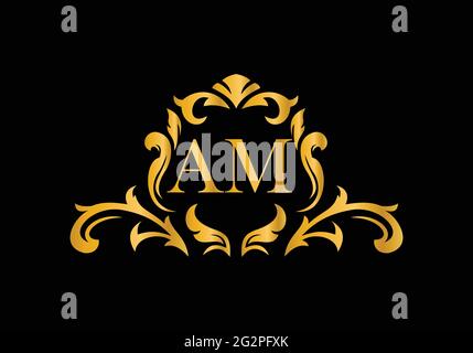Luxury Alphabet letters AM. Golden Floral alphabet . Monogram initials perfectly for wedding invitations, greeting card, logo, and other design. Stock Vector