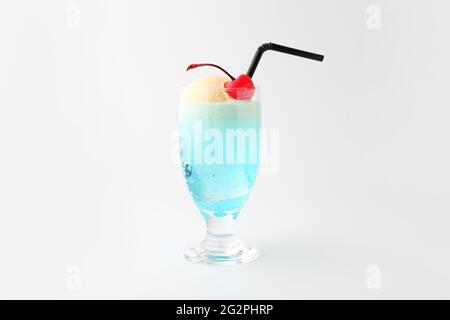 blue soda float with vanilla ice cream drink isolated on white ...