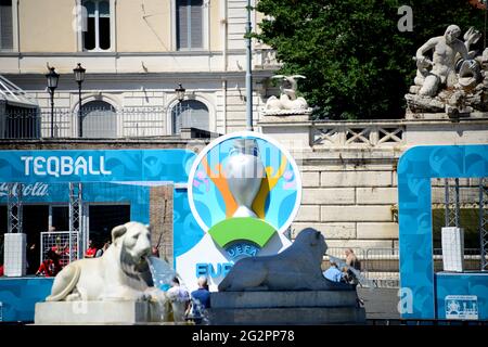 Inauguration of the Uefa Festival, the set of initiatives related to Euro 2020 that will take place in Rome. Piazza del Popolo fulcrum of the Fan Zone Stock Photo