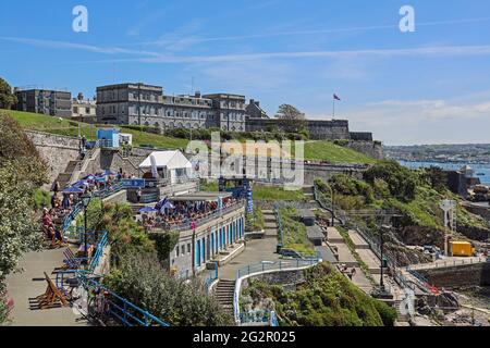 The Terrace Restaurant on Plymouth Hoe busy as lockdown restrictions ease in June 2021 Stock Photo