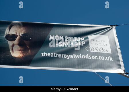 Windsor, Berkshire, UK. 9th June, 2021. A sign for the forthcoming Hamlet production at Royal Windsor Theatre from Monday 21 June. This may not happen if the lockdown restrictions are not fully lifted by then. Credit: Maureen McLean/Alamy Stock Photo