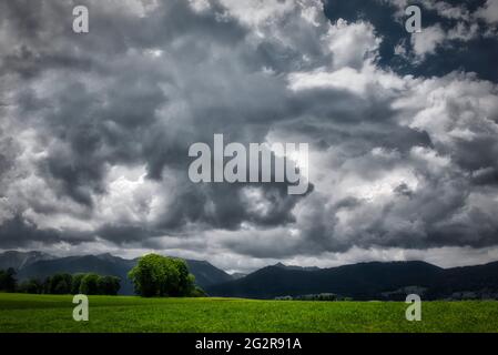 DE - BAVARIA: Rural landscape near Miesbach, Oberbayern (Upper Bavaria), Germany. Stock Photo