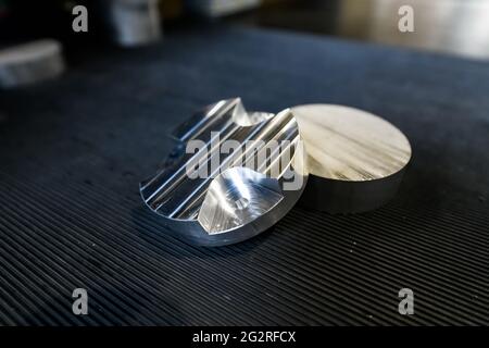 Metalworking parts in the manufacture of CNC machine tools. Stock Photo