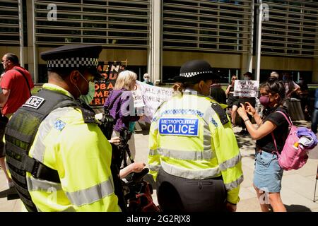 A demonstration against the deportation of Osime Brown held outside the Home Office in London Saturday 13th June 2021 Stock Photo