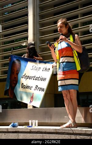 A demonstration against the deportation of Osime Brown held outside the Home Office in London Saturday 13th June 2021 Stock Photo