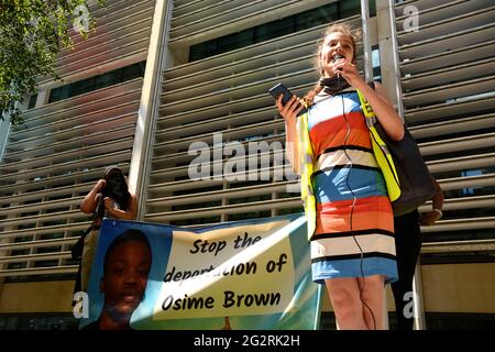 A demonstration against the deportation of Osime Brown held outside the Home Office in London Saturday 13th June 2021 Stock Photo