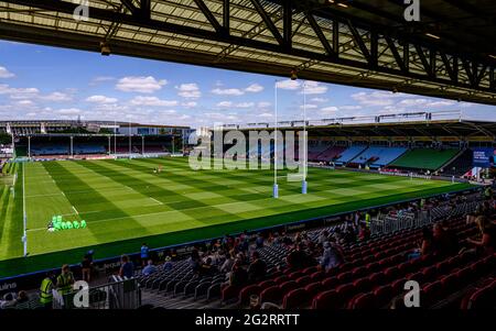 LONDON, UNITED KINGDOM. 12th, Jun 2021. A overview of the Stoop Stadium during Gallagher Premiership Rugby Match between Harlequins vs Newcastle Falcons at Twickenham Stoop Stadium on Saturday, 12 June 2021. LONDON ENGLAND.  Credit: Taka G Wu/Alamy Live News Stock Photo