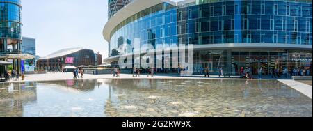 Milan, Italy (6th June 2021) - View of Gae Aulenti's Square, a modern business center in the heart of Milan Stock Photo