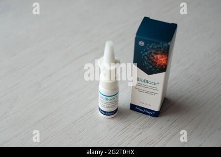 Pärnu, Estonia - June 5, 2021: BioBlock nasal spray with antibodies ...