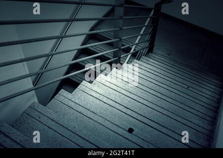 Metal stairs in garage interior, construction and architecture Stock Photo