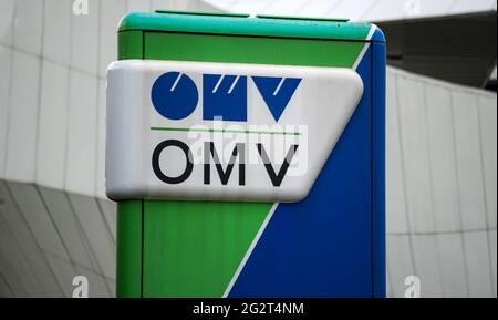 Bucharest, Romania - June 08, 2021: An OMV gas station signal  is seen in Bucharest This image is for editorial use only. Stock Photo