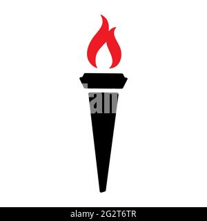 Black burning torch on white background. Logo template. Winner symbol. Fire flame. Vector art. Fire sign. Vector icon template background. Flat style. Stock Vector