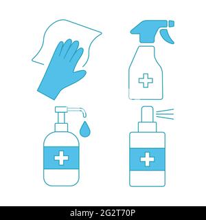 Virus related icons. Editable stroke. Coronavirus Prevention. Coronavirus icon set for infographic or website. New epidemic. Safety, health, remedies Stock Vector