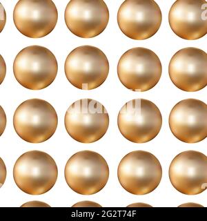 Seamless pattern gold pearls in 3d style on white background. Geometric backdrop. Metallic pattern. Retro template for decorative design. Stock Vector