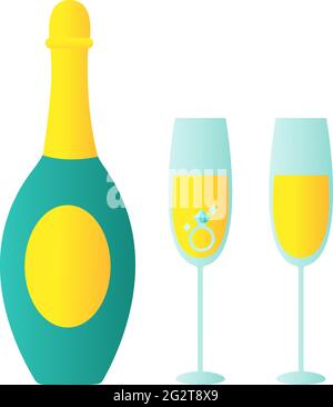 Bottle of champagne with glasses - vector drawing isolated white background Stock Vector