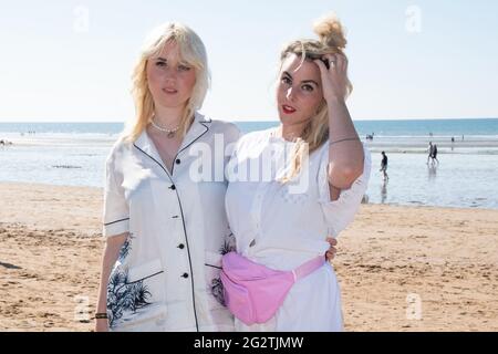 Tallulah Cassavetti and Anna Cazenave Cambet attending a Photocall on the beach as part of the 35th Cabourg Film Festival in Cabourg, France on June 12, 2021. Photo by Aurore Marechal/ABACAPRESS.COM Stock Photo