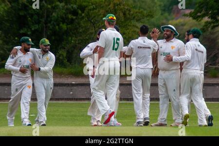 Moseley Cricket Club v Kidderminster Cricket Club at Mosley CC Birmingham - Saturday 11th June 2021 Stock Photo