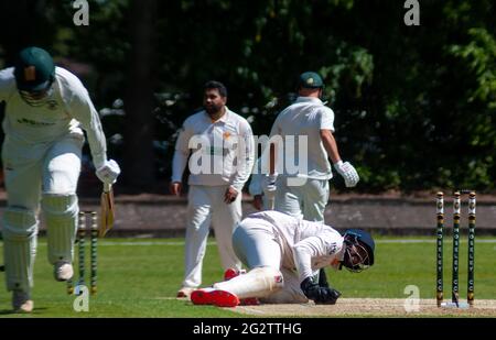 Moseley Cricket Club v Kidderminster Cricket Club at Mosley CC Birmingham - Saturday 11th June 2021 Stock Photo