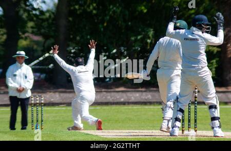 Moseley Cricket Club v Kidderminster Cricket Club at Mosley CC Birmingham - Saturday 11th June 2021 Stock Photo