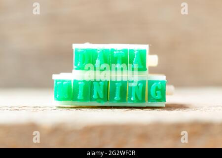 Green color rubber stamp in word data mining on wood background Stock Photo