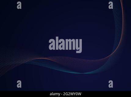 Abstract modern fluid dots particles wave line on dark blue background. Vector illustration Stock Vector
