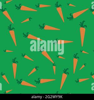 Vegetables pattern from fresh  orange carrots on a green  background. creative summer  vegetable concept. Stock Vector