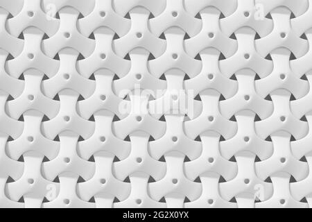 White background with abstract intertwined geometric grid - 3d render Stock Photo