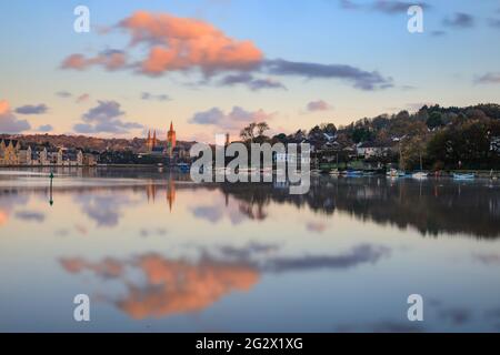 Truro Cathedral captured from Boscawen Park at sunrise. Stock Photo