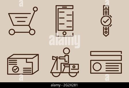 Shopping online icon set in thin line style Stock Vector