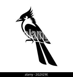 Black Vector illustration on a white background of a small beautiful bird Stock Vector