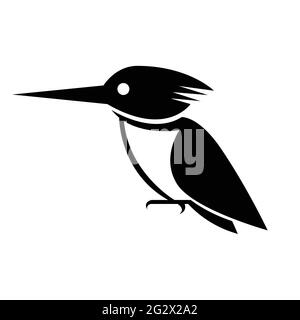Black line art Vector illustration on a white background of a Kingfisher bird Suitable for making logo Stock Vector