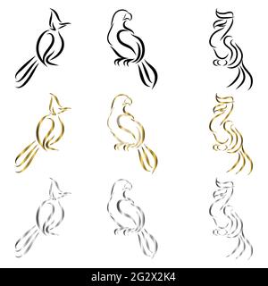 Set of line art vector logo of bird perched on a branch Can be used as a logo Or decorative items Stock Vector