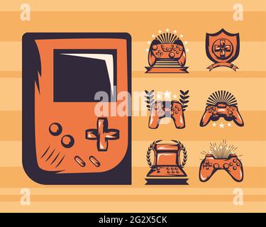 Video Game Labels. Gaming Console Cybersport Logo Joystick Controller  Symbols of Entertainment Club Vector Collection Stock Vector - Illustration  of background, logo: 156924386