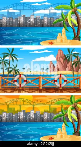 Three different nature horizontal scenes illustration Stock Vector