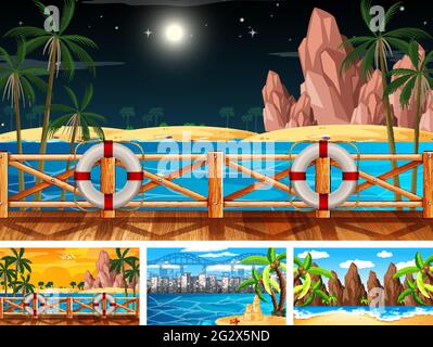 Set of different nature horizontal scenes illustration Stock Vector