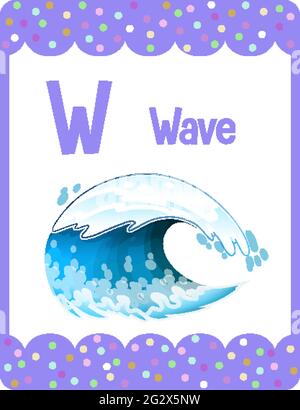 Alphabet flashcard with letter W for Wave illustration Stock Vector