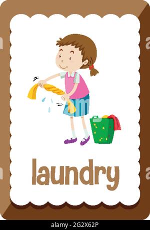 Vocabulary flashcard with word Laundry illustration Stock Vector