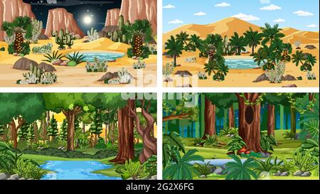 Four different nature horizontal scenes illustration Stock Vector