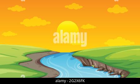 Panorama landscape scene with many trees illustration Stock Vector ...