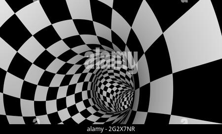 White black Checkers endless tunnel style 3d render Stock Photo
