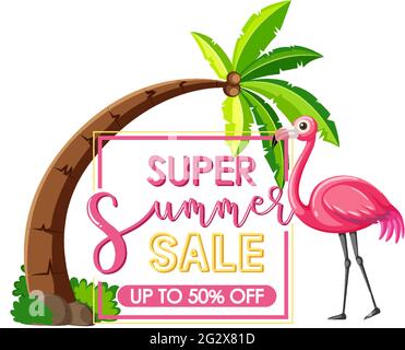 Empty banner board with flamingo on the beach isolated illustration ...