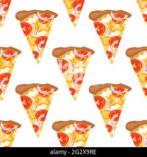 Bright seamless pattern with slices of pizza Stock Vector