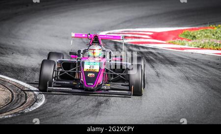 Oschersleben, Germany, April 26, 2019:male racing driver Lucas Alecco Roy driving a Van Amersfoort Racing single-seater car Stock Photo